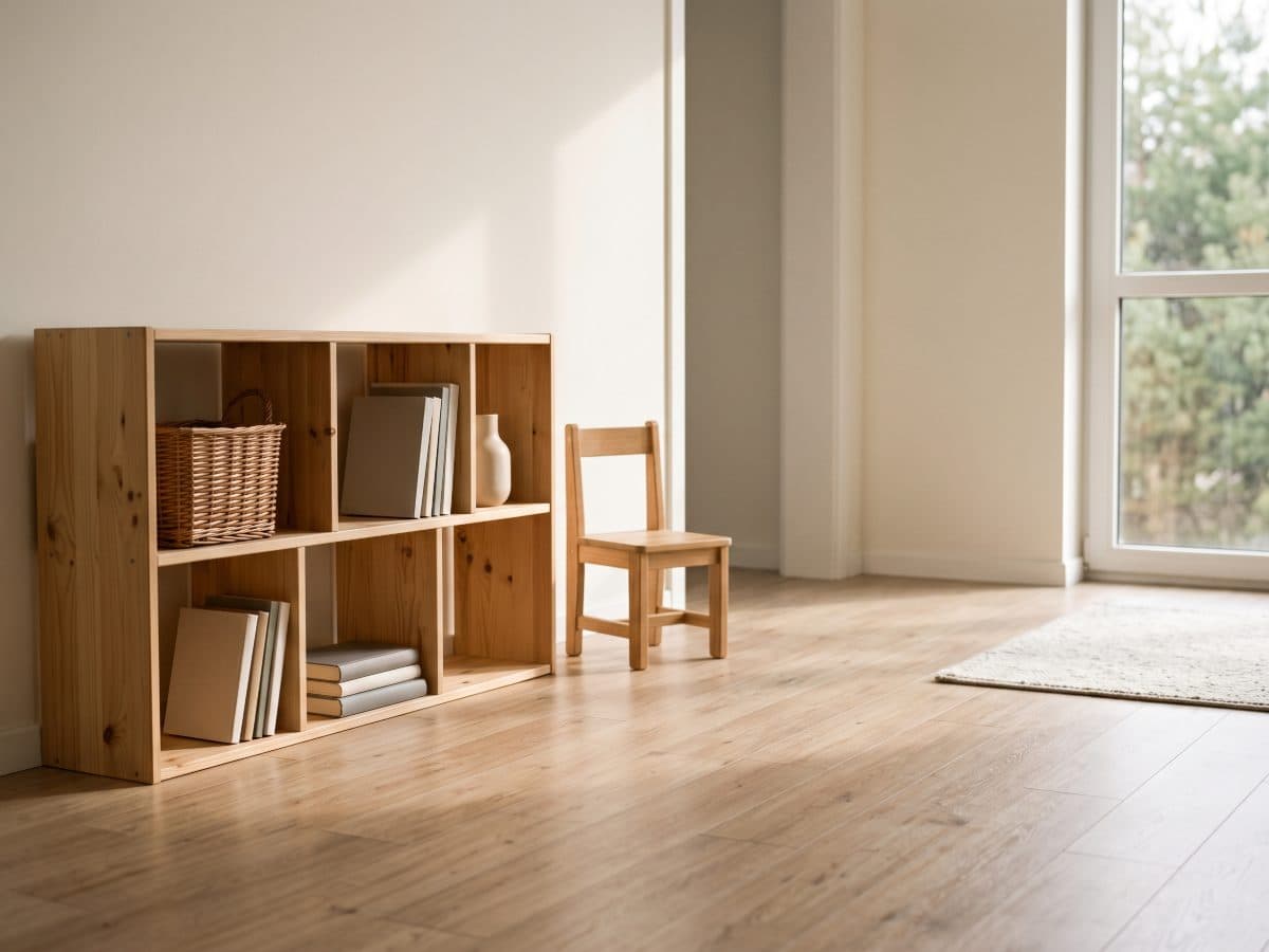 A quiet therapy room with low shelves and warm afternoon light.